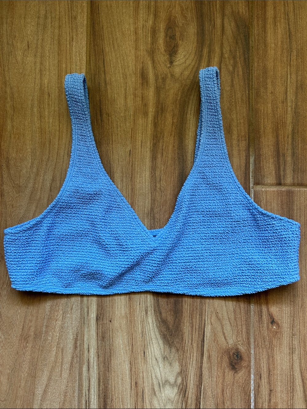 PacSun Blue Scrunch Crinkle V-Back Bralette Bikini Top Size L
